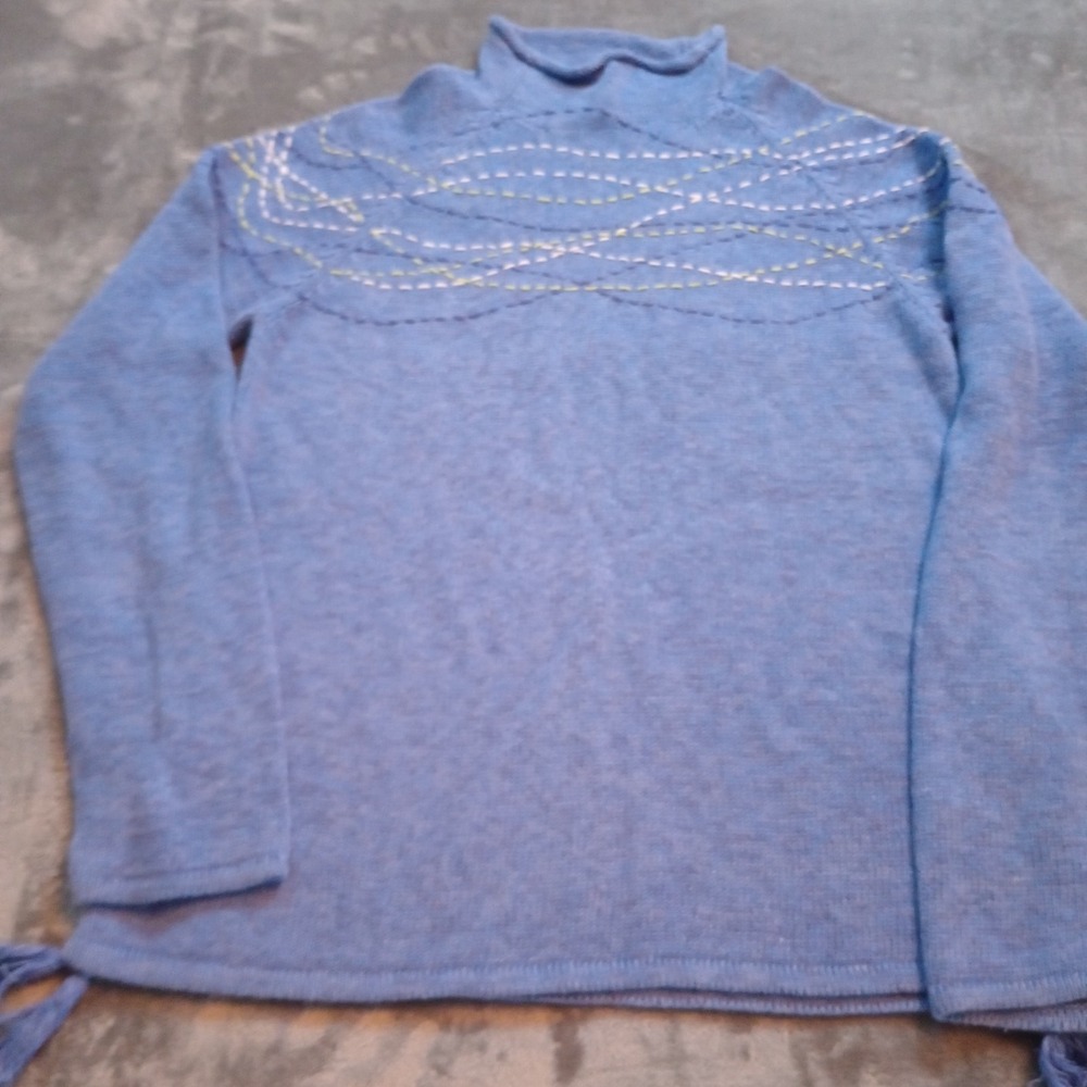 Coldwater Creek Roll Neck Sweater Womens Size Medium M Blue Cotton Blend